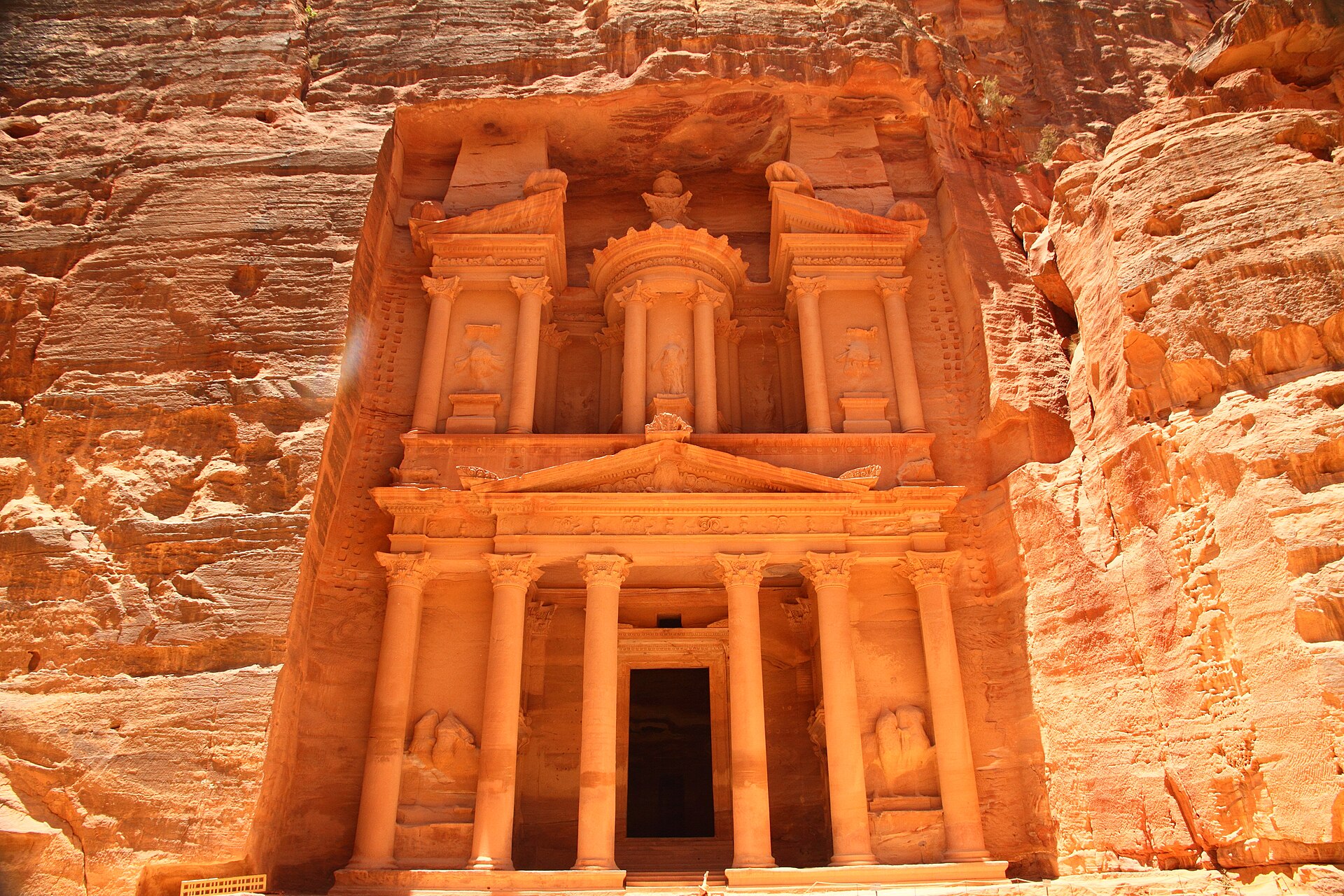 The Treasury (Al-Khazneh) at Petra, carved into a rose-red cliff